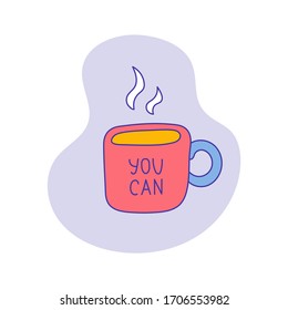 Cup doodle vector icon. Color illustration with blue outline. Hand drawn style hot drink.