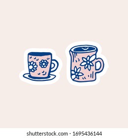 Cup doodle Vector illustration. Design for stikers, poster, social media post.