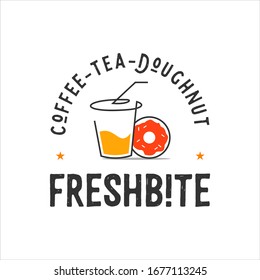 cup and doughnut logo vector in emblem style, best for breakfast and coffee snack cafe design template or food and beverage 