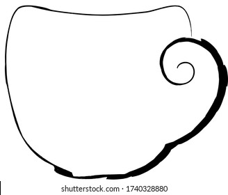 The cup is drawn in black outline, doodle style image. Beautiful design saver for a cafe, an icon for tea or coffee.