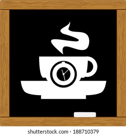 cup with a drink or coffee  clock time chalk school blackboard drawing icon
