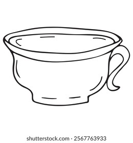 cup with drink, coffee or tea with milk, vector black and white doodle element, coloring book, cute design element