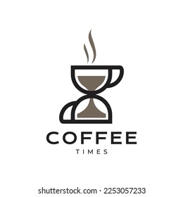 cup drink coffee time relax break modern clock desert logo design vector icon illustration template