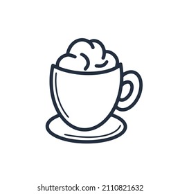 Cup mit Drink Doodle-Stil, einzelne Vektorgrafik. Umarmen mit Cappuccino oder latte linearem Symbol. Einfache Bildbecher, handgezeichnet