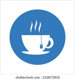 Cup, drink, hot, coffee, mug, tea icon. Rounded blue vector design.