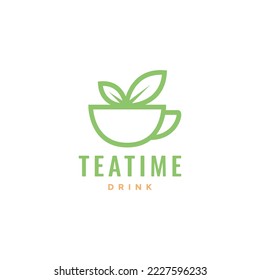 cup drink hot with leaf tea minimalist logo design vector