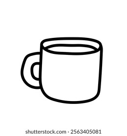 Cup with a drink. Hot tea, coffee, cocoa. Black and white illustration, hand drawn coloring.