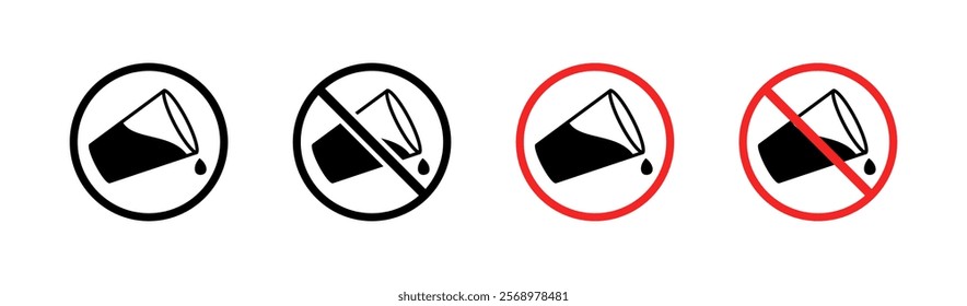 Cup of drink icons. Prohibitory sign icons. Silhouette and flat style. Vector icons.