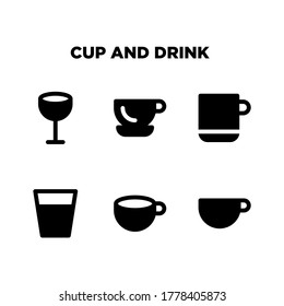 Cup and drink icons set vector template solid or glyph style