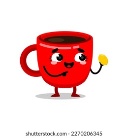 cup drink mascot character holding a lemon