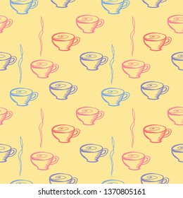 cup with drink seamless pattern. hand drawn vector illustration of yellow color