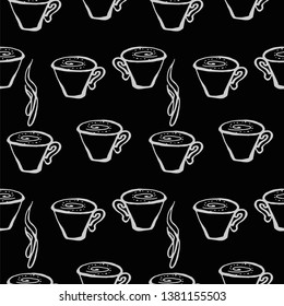 cup with drink seamless pattern. hand drawn vector illustration of black color