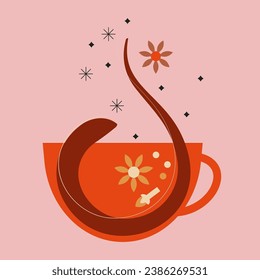 Cup with drink simple abstract style vector illustration. Water splashes and Cup. Poster for decor kitchen or coffee shop