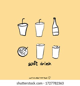 a cup of drink in sketch brush style. Isolated on yellow background. Hand drawn vector illustration fast food. Icon bottom, paper cup, drink