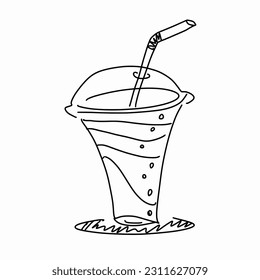 A cup of drink with straw cartoon quick draw isolated on white background, Illustration vector design