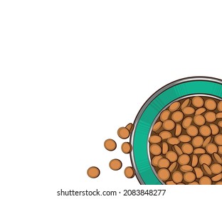 A cup of dry pet food. Multi-colored image. Close-up. There is free space for text. Vector illustration.
