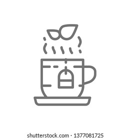 Cup of english herbal tea line icon.