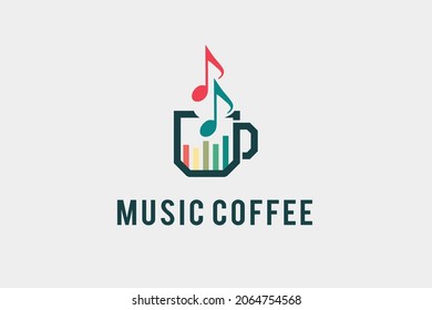 a cup with equalizer and music note logo design vector for music application, social media chanel, web icon, record, etc