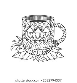 A cup with ethnic pattern for coloring page. A Stress-Relief For Adults And Children