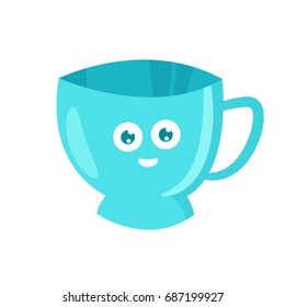 Cup with face. Vector. Cartoon. Isolated art on white background. Flat