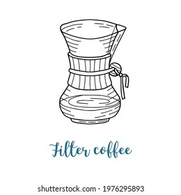 Cup of filter coffee. Outline hand drawn logo. Stock vector illustration.