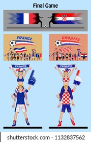 Cup final soccer match between France and Croatia football teams. All the objects are in different layers and the text types do not need any font. 