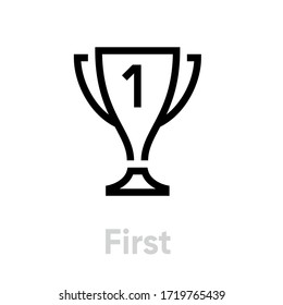 Cup First icon. Editable Vector Outline. Flat trophy place first for ui and mobile app. Single Pictogram.