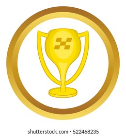 Cup for first place vector icon in golden circle, cartoon style isolated on white background