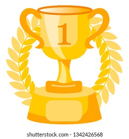 Cup for first place, winning the competition. In minimalist style Cartoon flat Vector Illustration