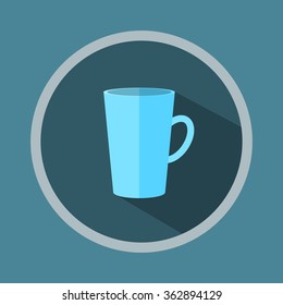 Cup flat square icon with long shadows.