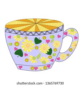 Cup with floral vintage design elements. EPS10 vector.