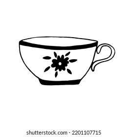 cup with flower hand drawn in doodle style.