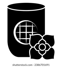 Icono de la copa y el sólido de flores, concepto de festival chino de mediados de otoño, signo de la bebida del té sobre fondo blanco, tazón con imagen e ícono de flor en estilo glifo para diseño web. Gráficos vectoriales