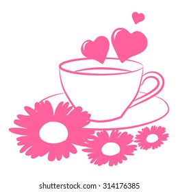 cup flowers heart silhouette  illustration