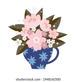 
cup with flowers on the white background