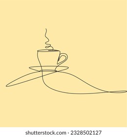 Una taza de café aromático. Dibujo vectorial de una línea. 