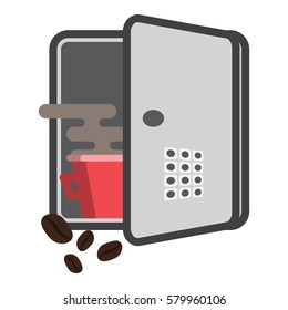 cup with fragrant drink and coffee grains in the safe, vector image, flat design