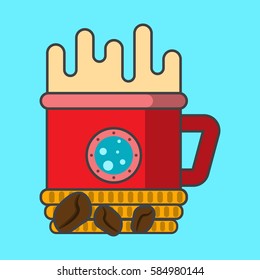 cup with fragrant drink, tea and coffee, the vector image, flat design, outline style