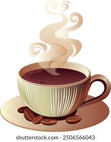 A cup of fragrant hot coffee with steam