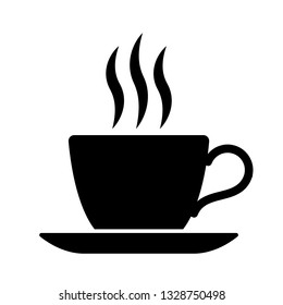 Cup with fragrant hot drink on white background