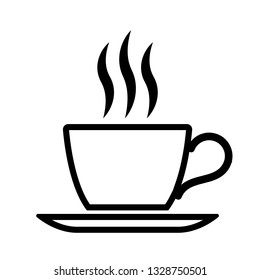 Cup with fragrant hot drink on white background