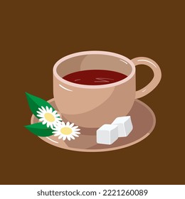 A cup of fragrant tea. Chamomile tea. Herbal tea. Vector illustration.