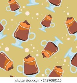 Cup with frappe. Seamless pattern background. Vector illustration in flat style.