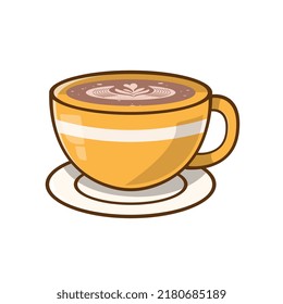 Cup of Fresh cappuccino coffee. Vector Illustration with White Background. Flat Style. Decorative Design for Cafe, Posters, Banners, Etc. EPS File