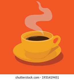 Cup of Fresh Coffee. Decorative Design for Cafeteria, Posters, Banners, Cards. Flat Style. Vector Illustration.