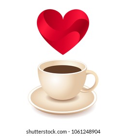 Cup of Fresh Coffee with Heart Icons. Vector Illustration. Beautiful Decorative Design for Cafeteria, Posters, Banners, Cards, Coffee or Tea Lovers