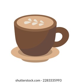 Cup of Fresh Coffee latte or cappuccino. Vector Illustration in flat style isolated on background. Decorative Design object for Cafeteria, Posters, Banners, Cards
