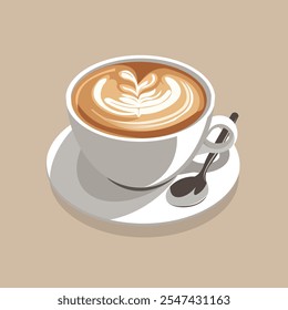 Cup of Fresh Coffee Latte. Vector Illustration. Front view flat Style. Decorative Design for Cafeteria, Posters, Banners, Cards