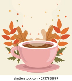 Cup of Fresh Coffee with leaves vector eps10