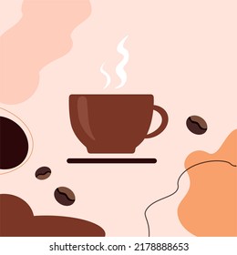 Cup of fresh coffee on pastel background. Vector illustration. Flat Style. Decorative design for cafeteria, posters, banners, cards